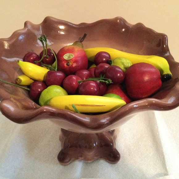 Vintage ceramic fruit stand fruit bowl with various of artificial fruits - Picture 3 of 9